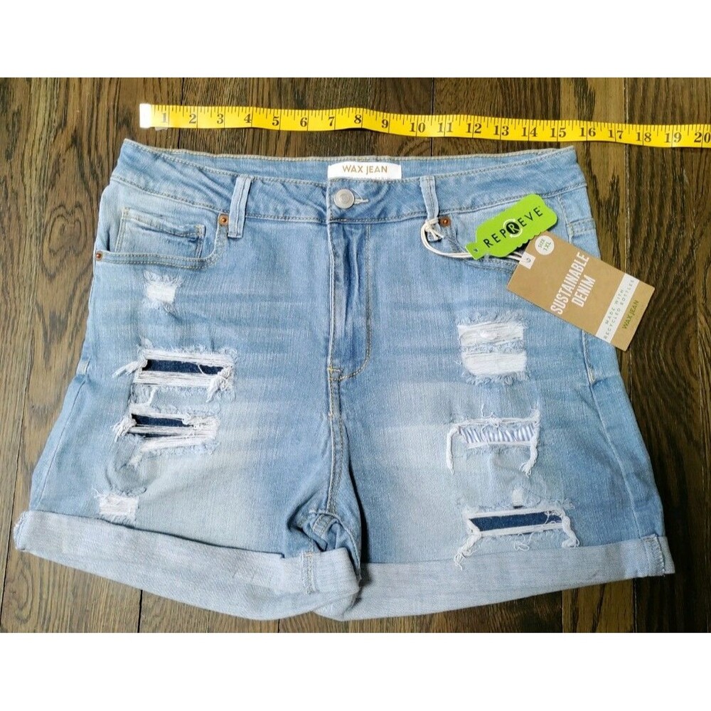 Wax Jeans Sustainable Denim Shorts Women's 1XL Distressed Light Wash Stretch NWT
